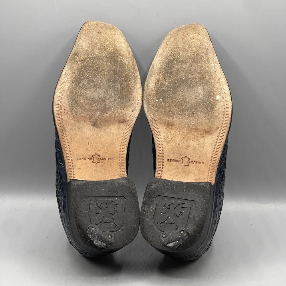Stacy Adams Men's 7 Shoes Blue Slip On Leather Croc Print‎ Navy Tedesco 24903